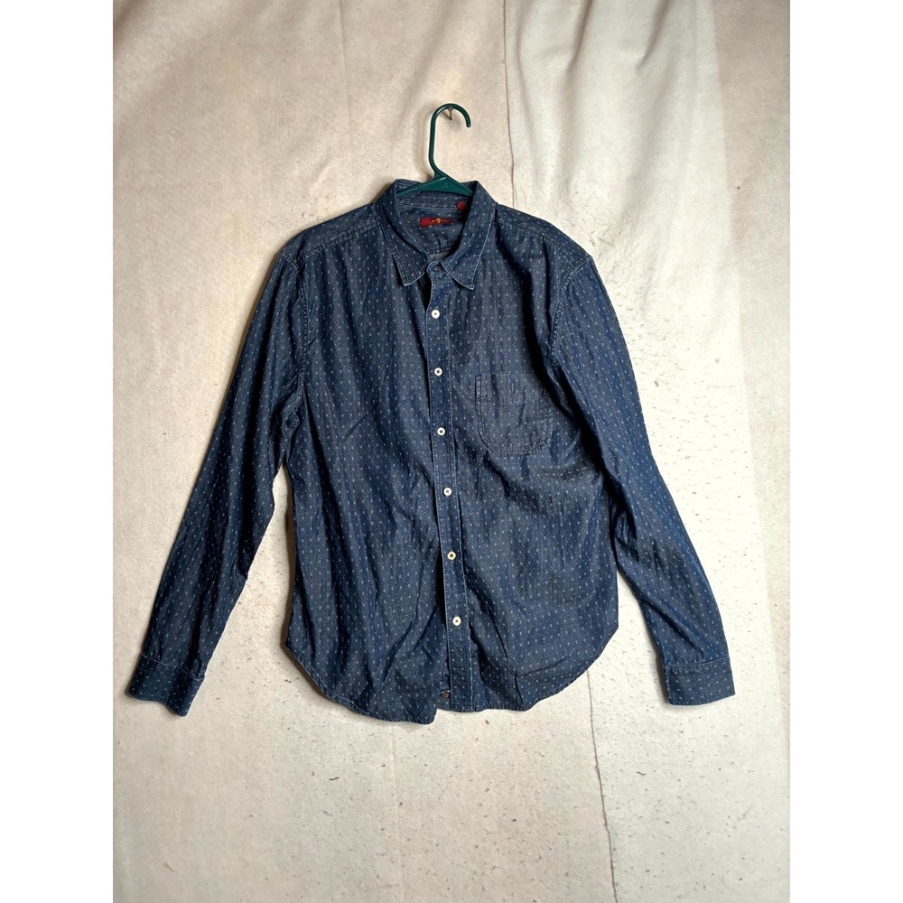 7 For All Mankind Shirt Mens Large Blue Printed Casual Everyday Wear Button Up